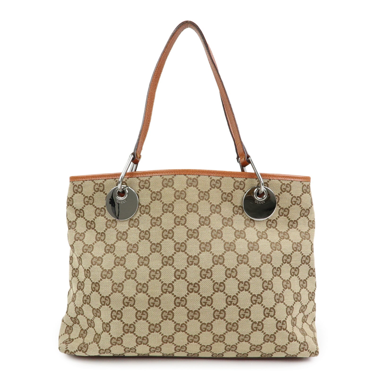 GUCCI GG Canvas Leather Tote Bag Shoulder Bag Beige Camel 120837