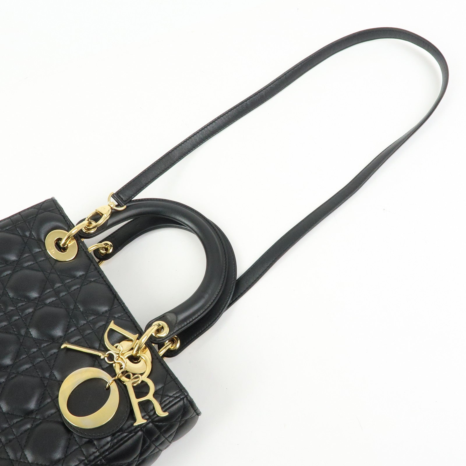 Christian Dior Lady Dior Canage Leather 2Way Bag Hand Bag Black