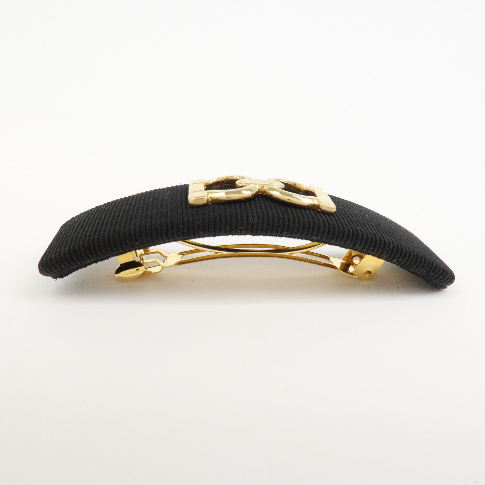 Ferragamo Gancini Logo Canvas Barrette Hair Clip Black Gold