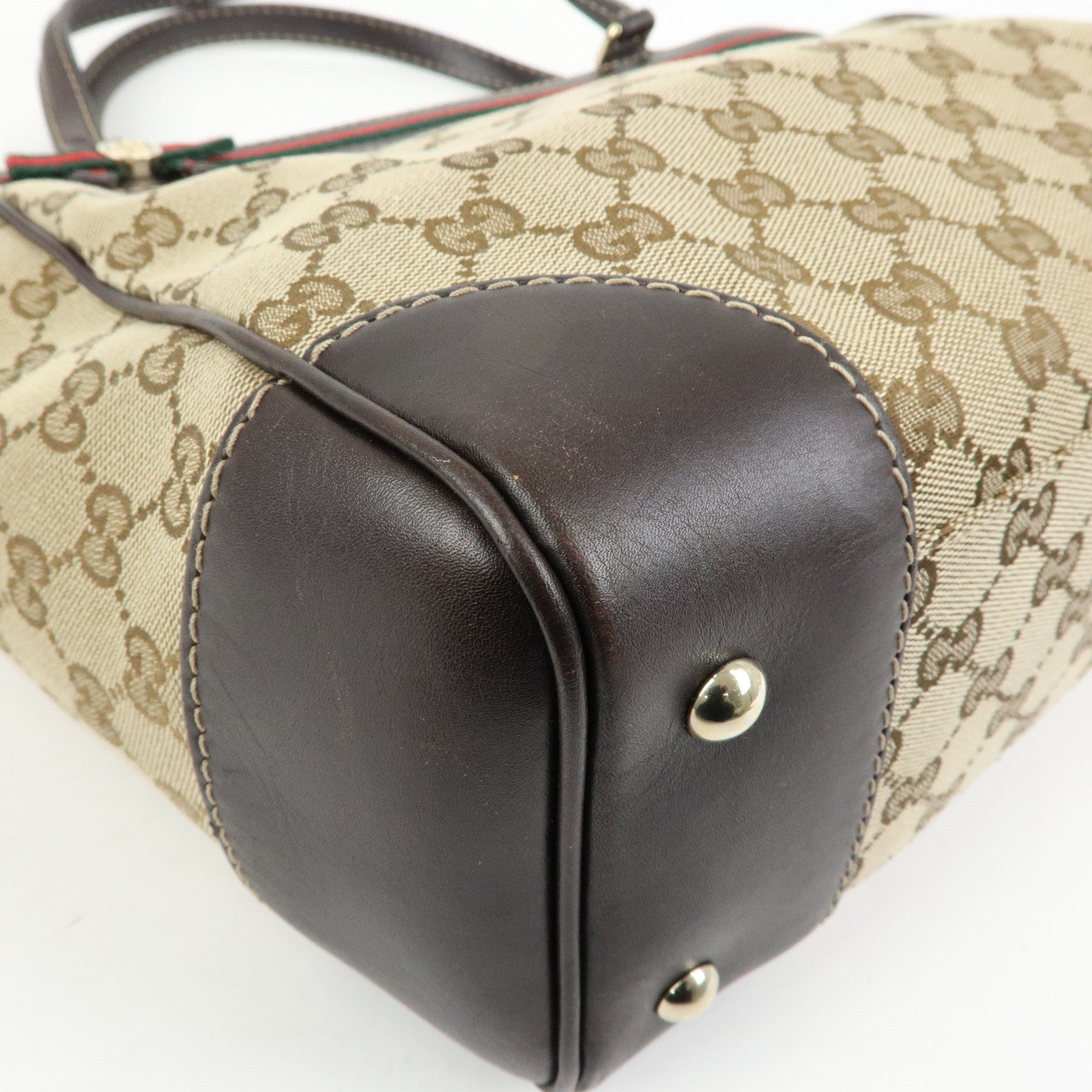 GUCCI Sherry Canvas Leather Tote Bag Hand Bag Beige Brown 257061