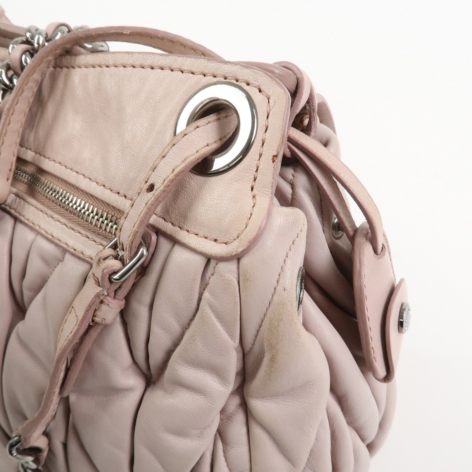 MIU MIU Matelasse Nappa Leather Tote Bag Shoulder Bag Light Pink