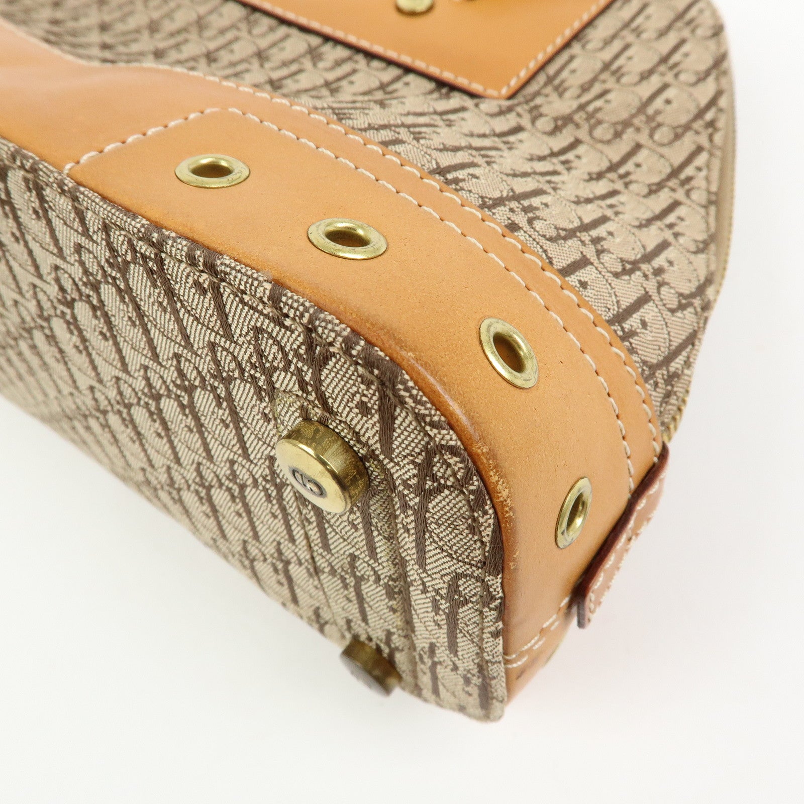 Christian Dior Trotter Street Chic Canvas Leather Hand Bag Camel