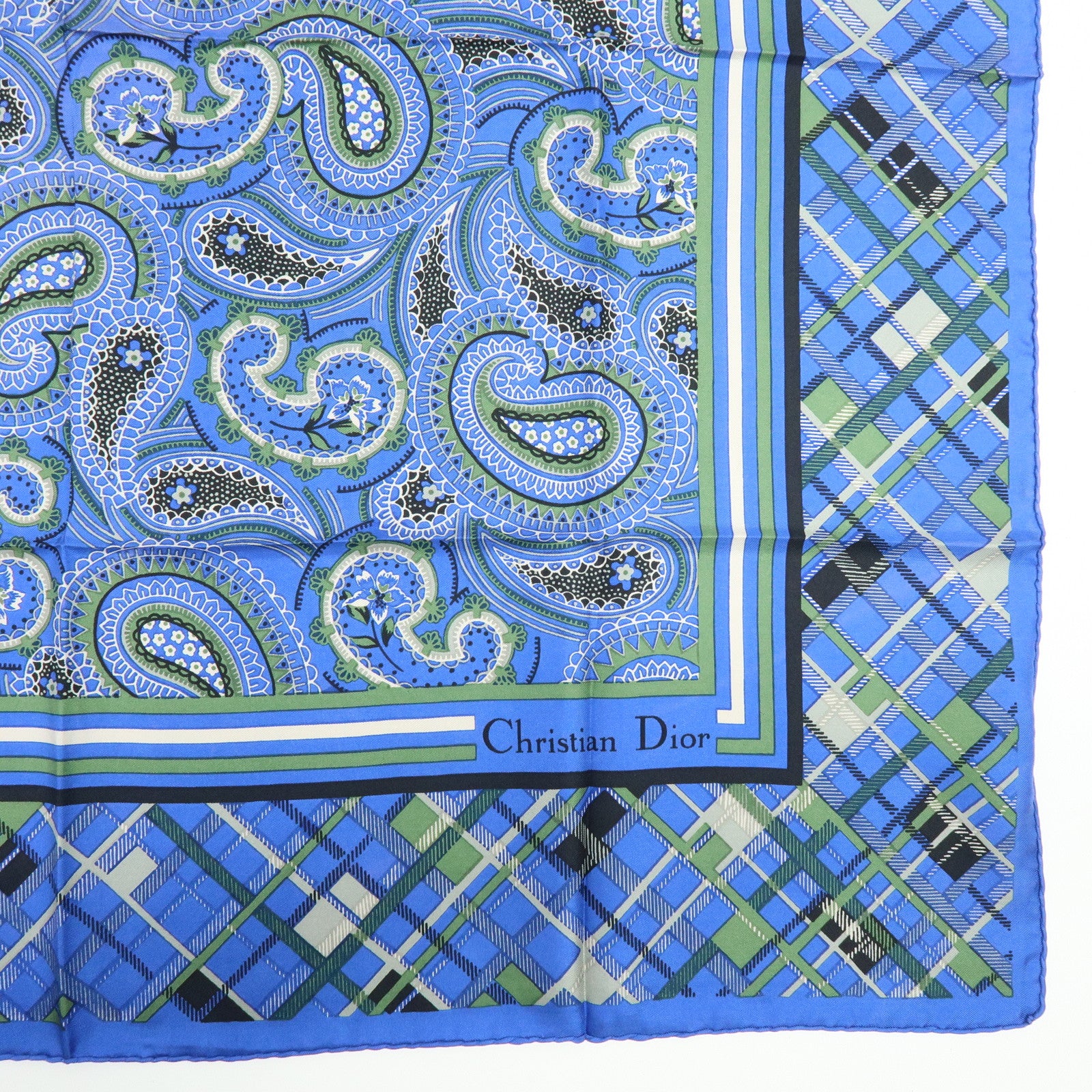 Christian Dior Silk 100% Scarf Paisley Blue Green