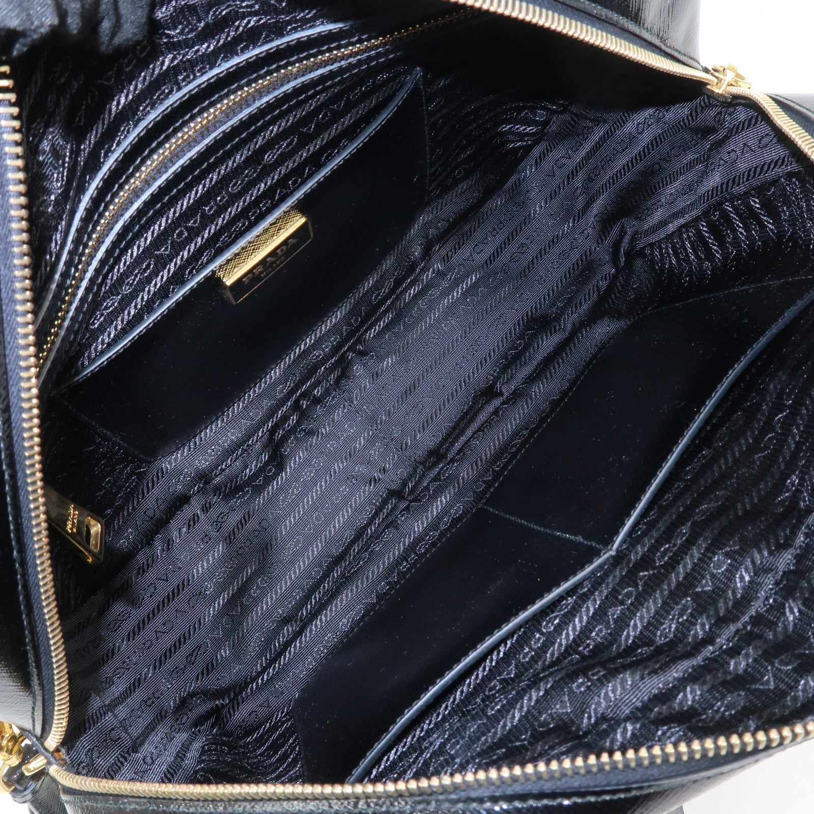 PRADA Flower Saffiano Leather 2Way Bag Hand Bag Black BL095M