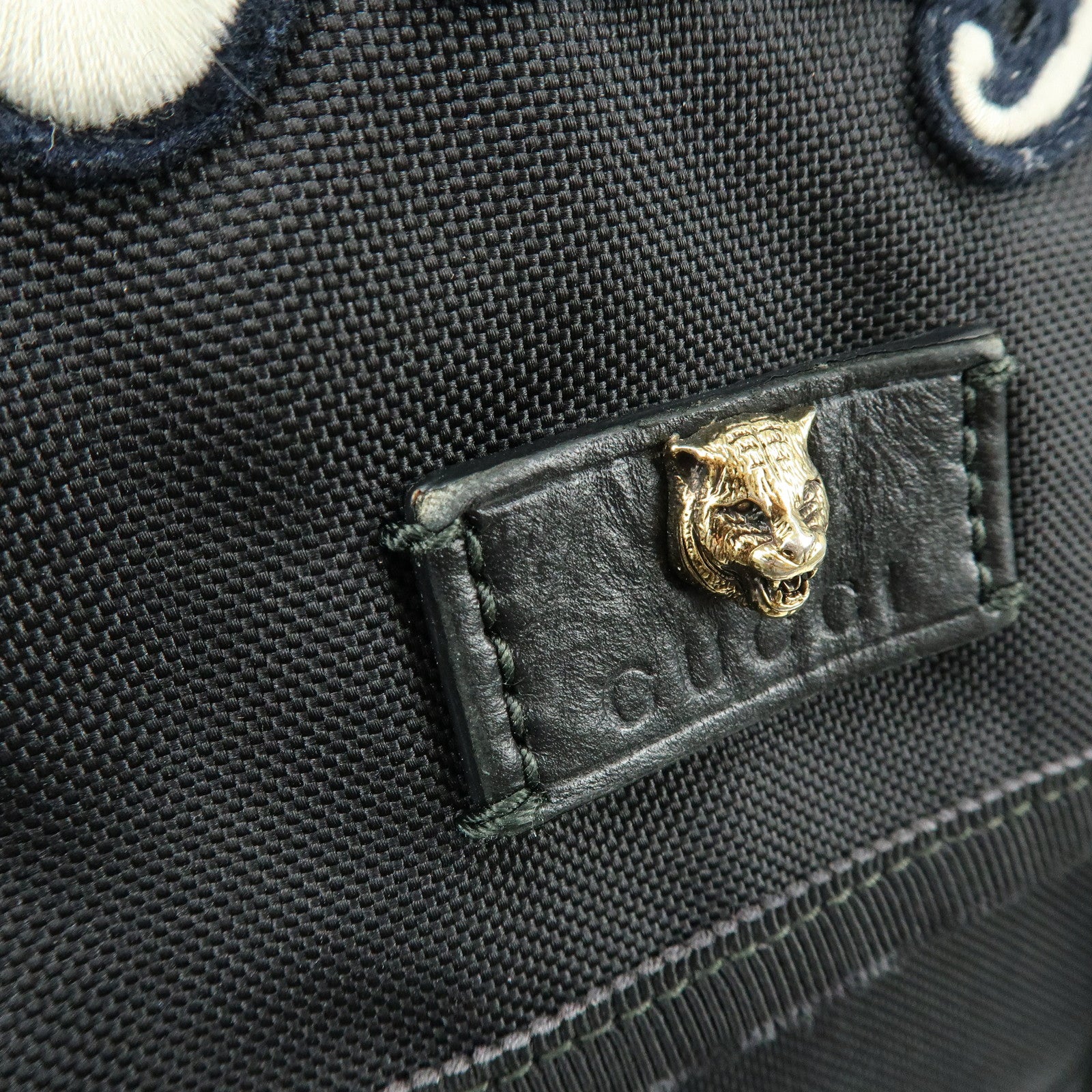 GUCCI Sherry Cat Head Embroidery Tiger Canvas Backpack Black 450982