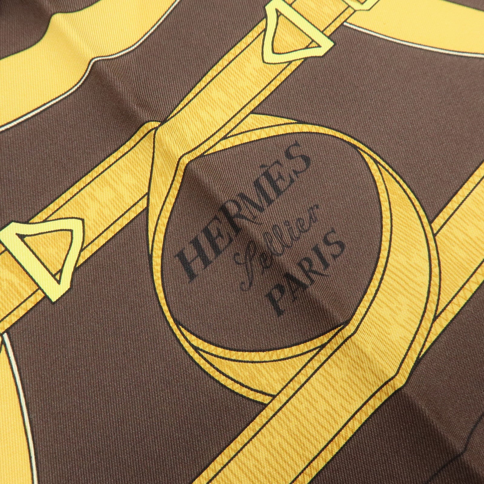 HERMES Carre 90 Silk 100% Scarf Eperon d'or Brown Gold