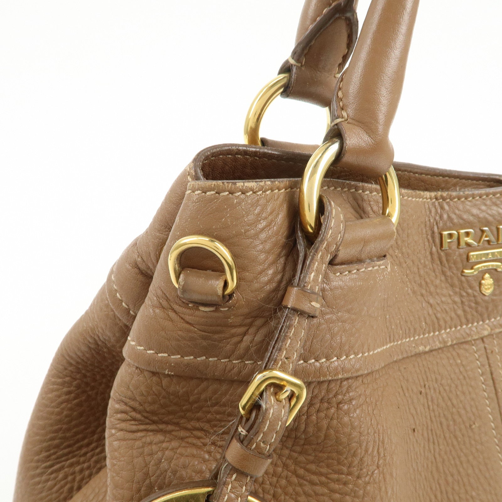 PRADA Calf Leather 2Way Bag Hand Bag Shoulder Bag Brown