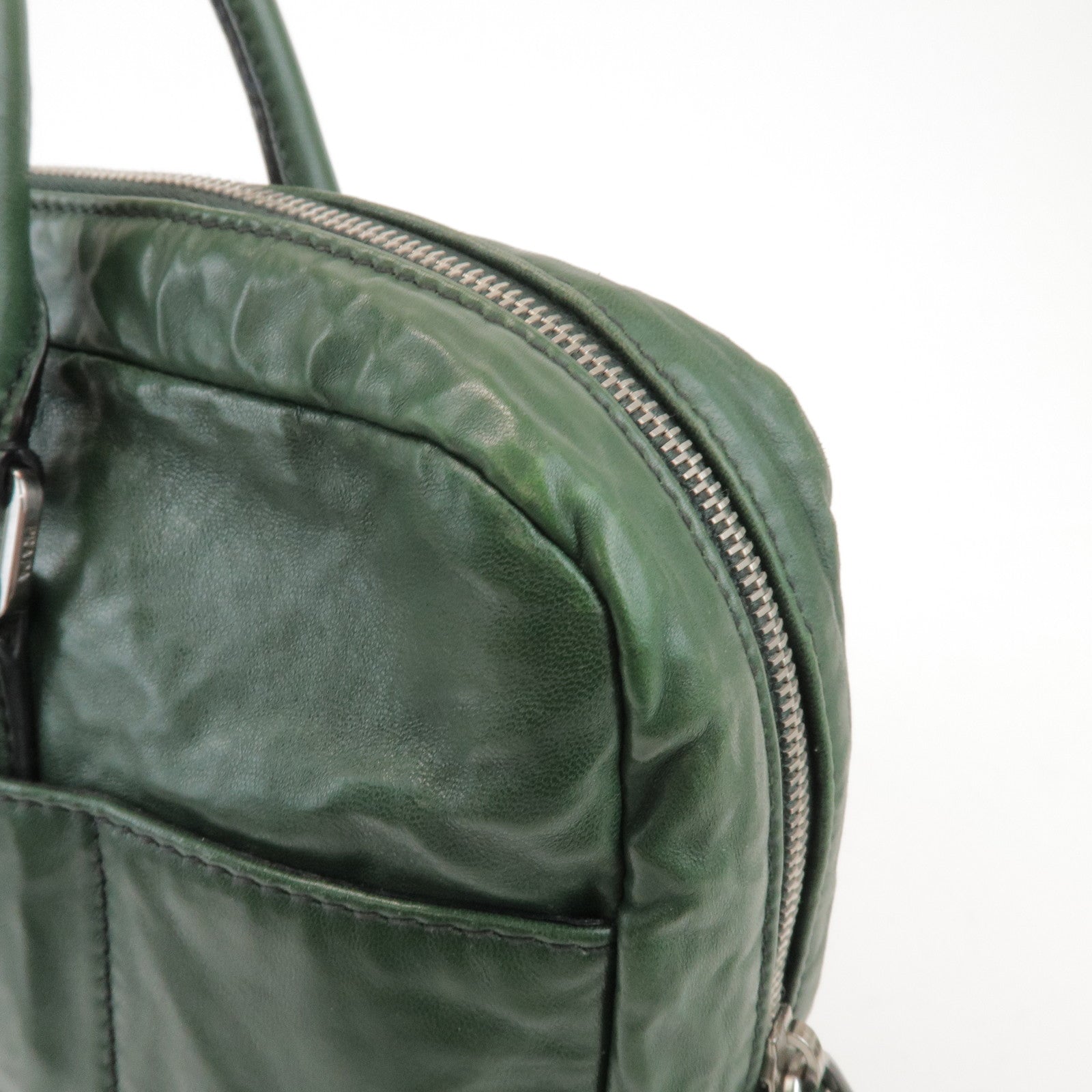 PRADA Triangle Logo 2Way Leather Hand Bag Shoulder Bag Green