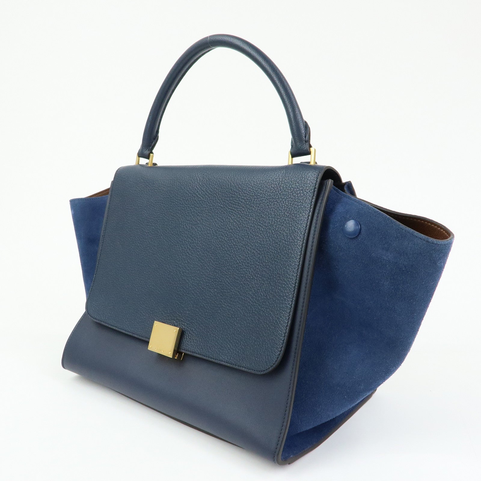 CELINE Leather Suede 2Way Bag Hand Bag Shoulder Bag Navy
