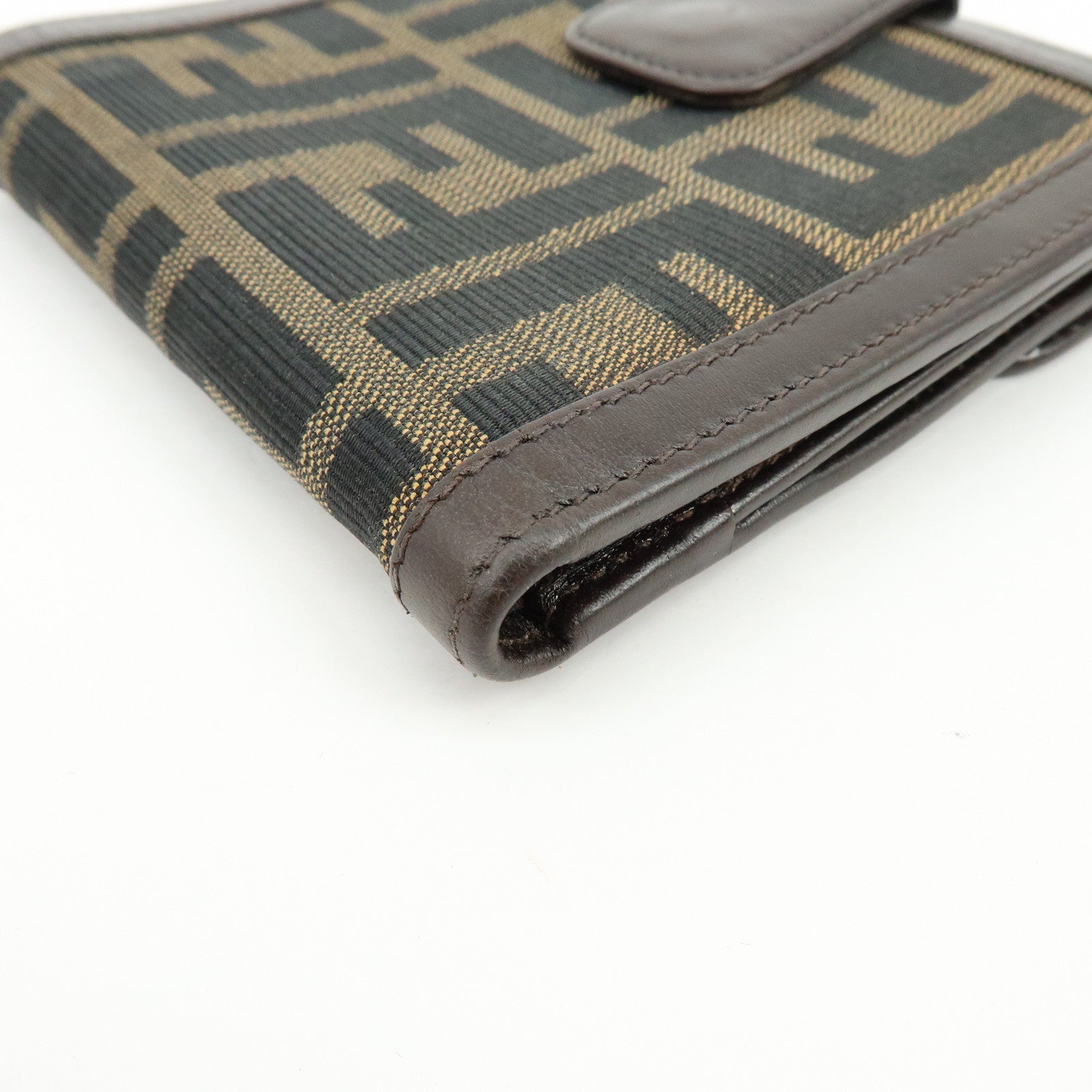 FENDI Zucca Canvas Leather Bi-fold Wallet Brown Black 01695