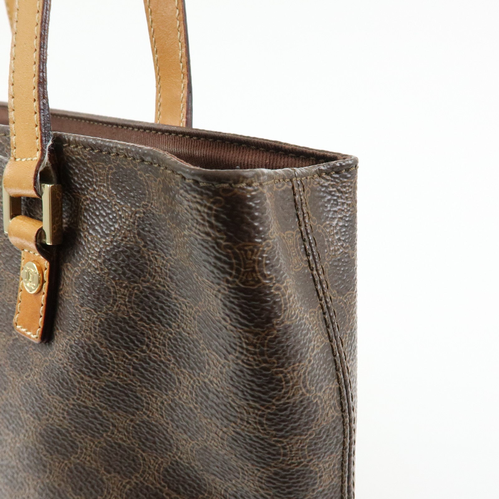 CELINE Macadam PVC Leather Tote Bag Hand Bag Shoulder Bag Brown