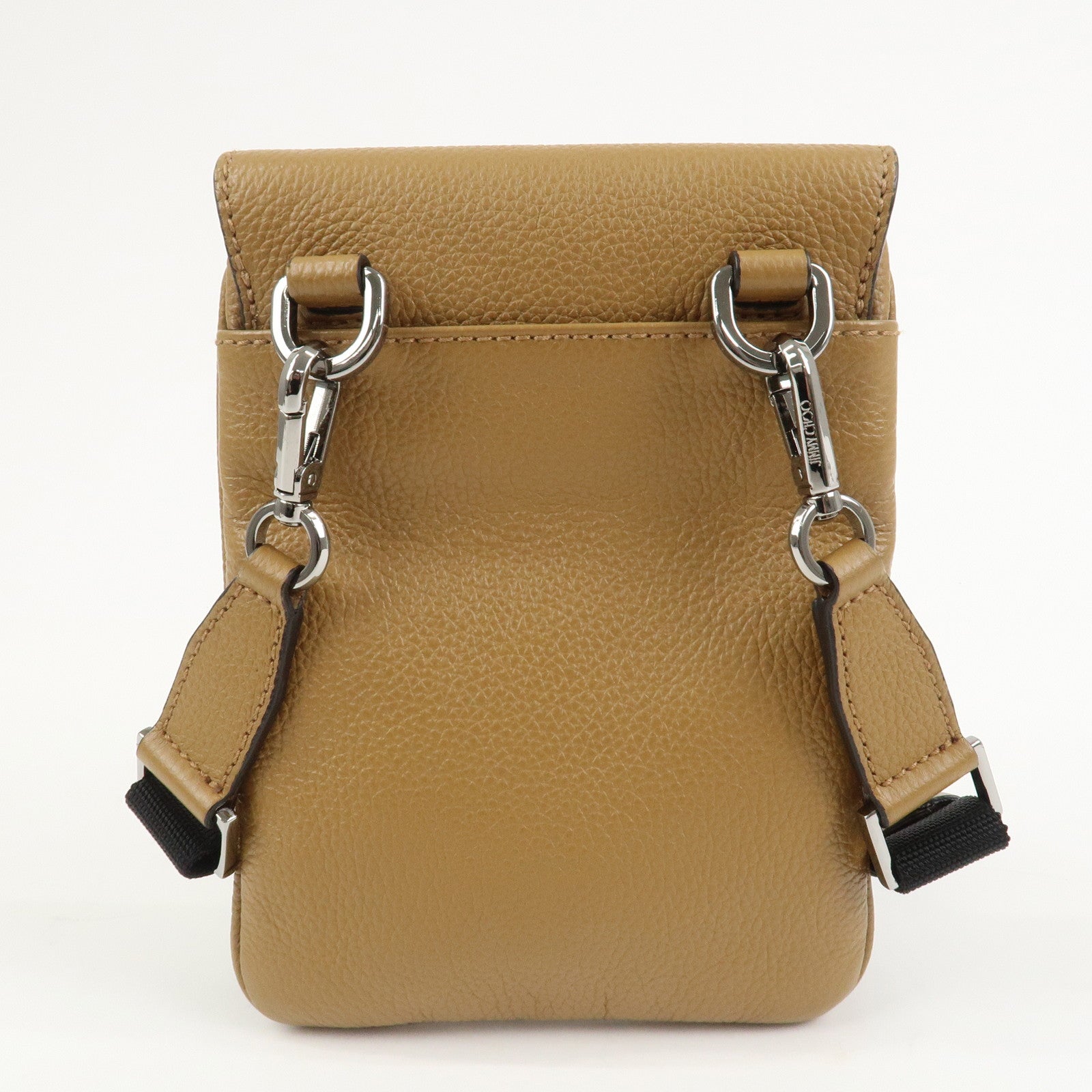 JIMMY CHOO Leather KIMI MESSANGER Studs Shoulder Bag Brown