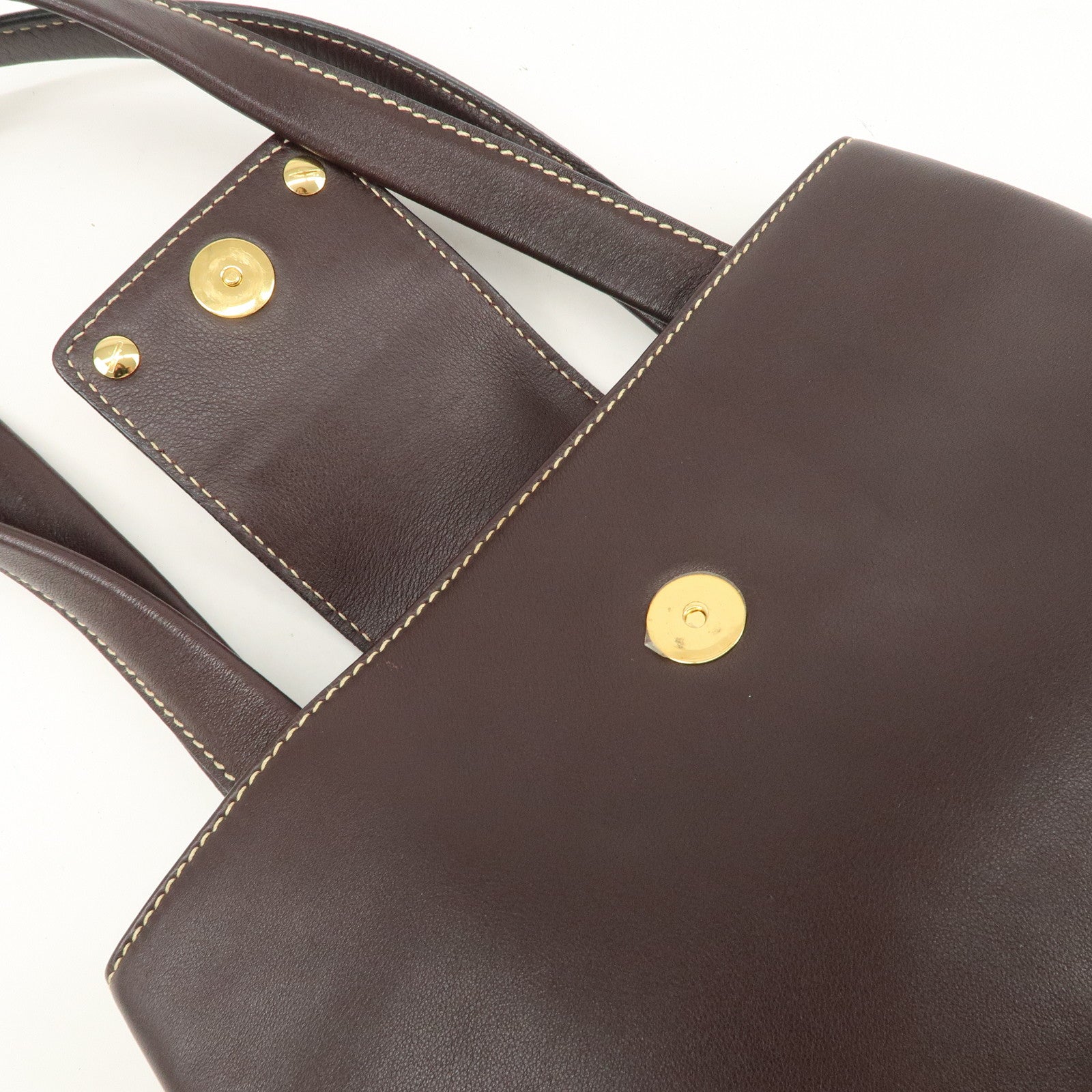 BVLGARI  Leather Tote Bag Hand Bag Dark Brown Gold HDW Used