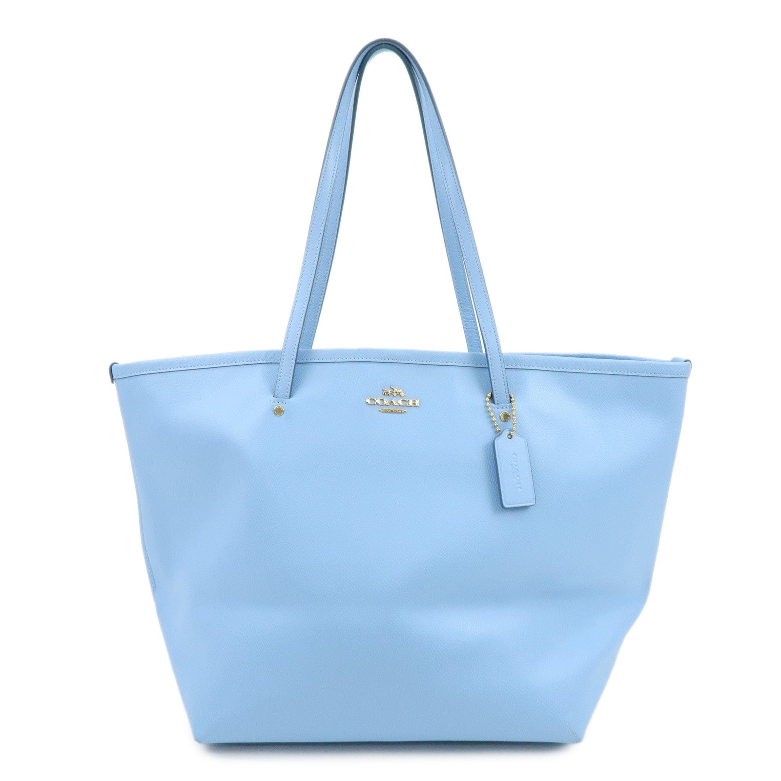 COACH Leather Tote Bag Shoulder Bag Light Blue