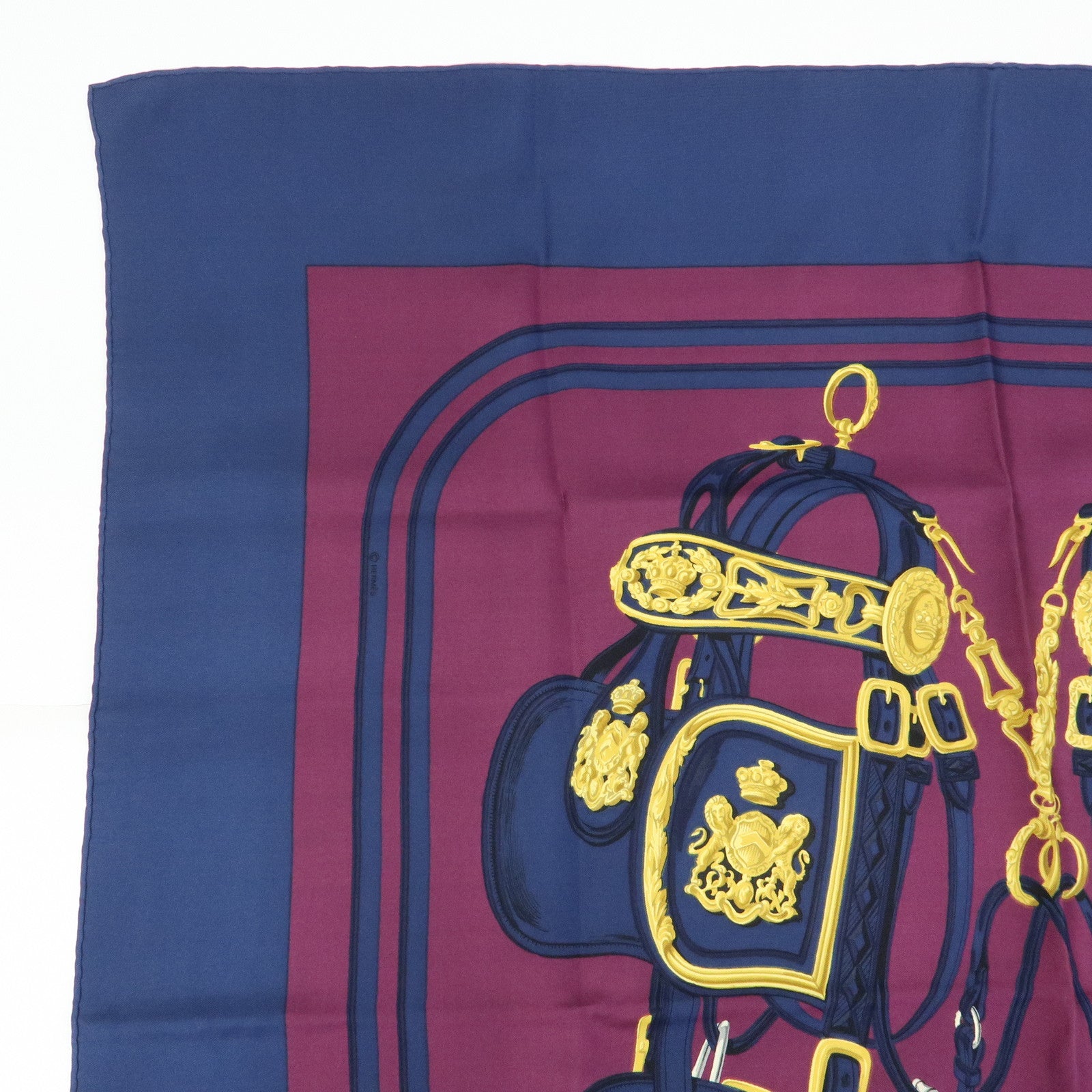 HERMES Carre 90 Silk 100% Scarf BRIDES DE GALA Navy Purple