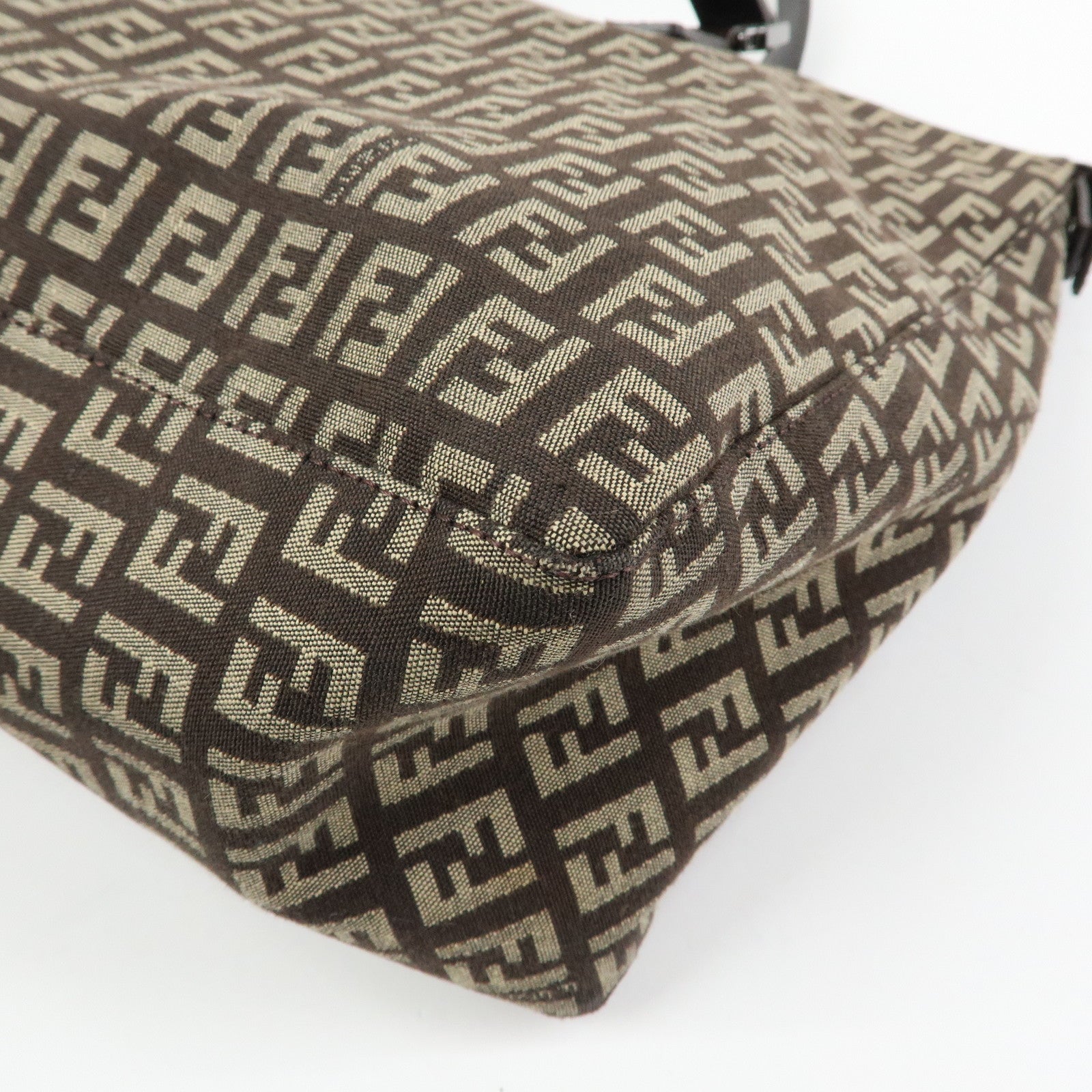 FENDI Zucchino Canvas Leather Tote Bag Hand Bag Brown 8BH138