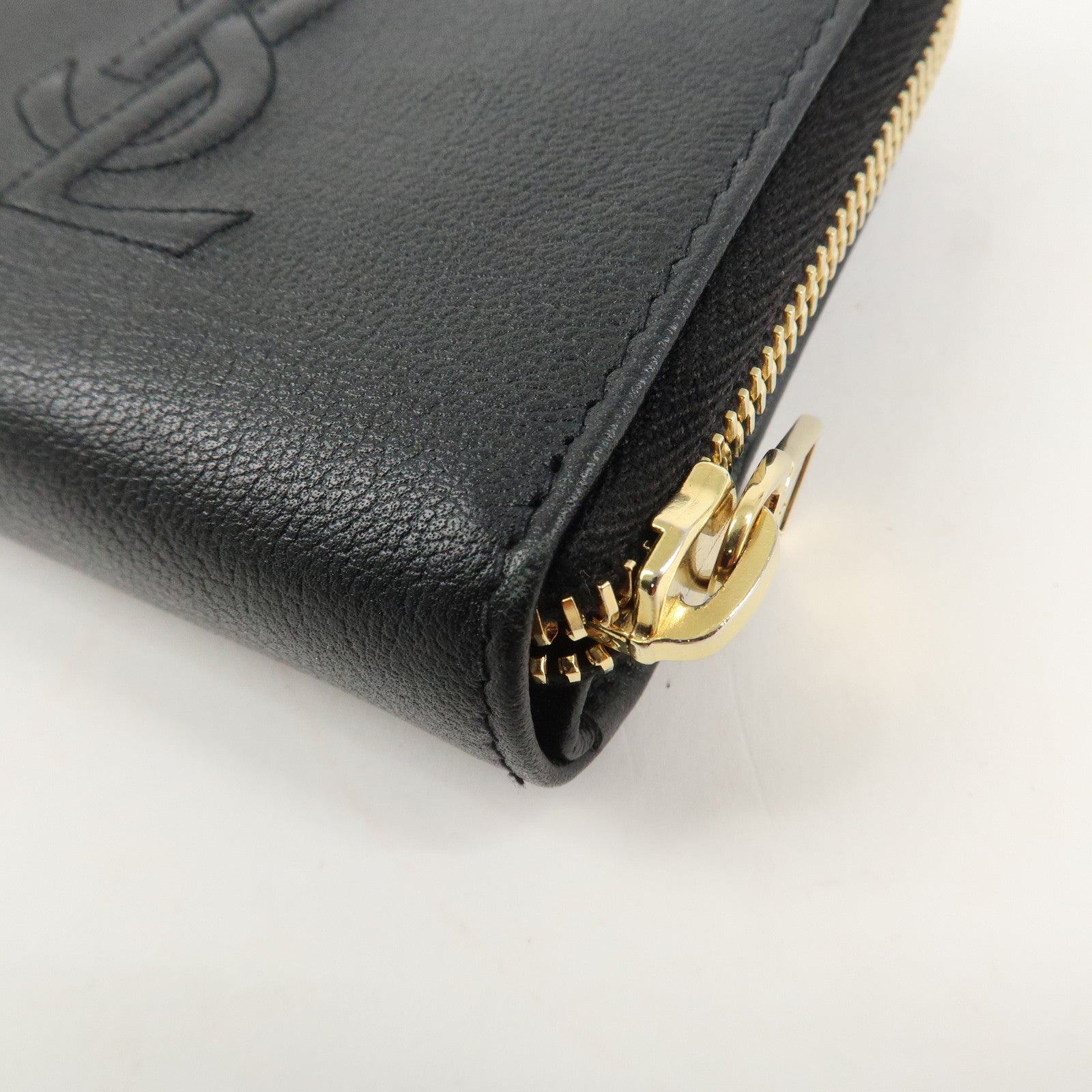 SAINT LAURENT Round Zippy Leather Bi-fold Wallet Black 568985 Used