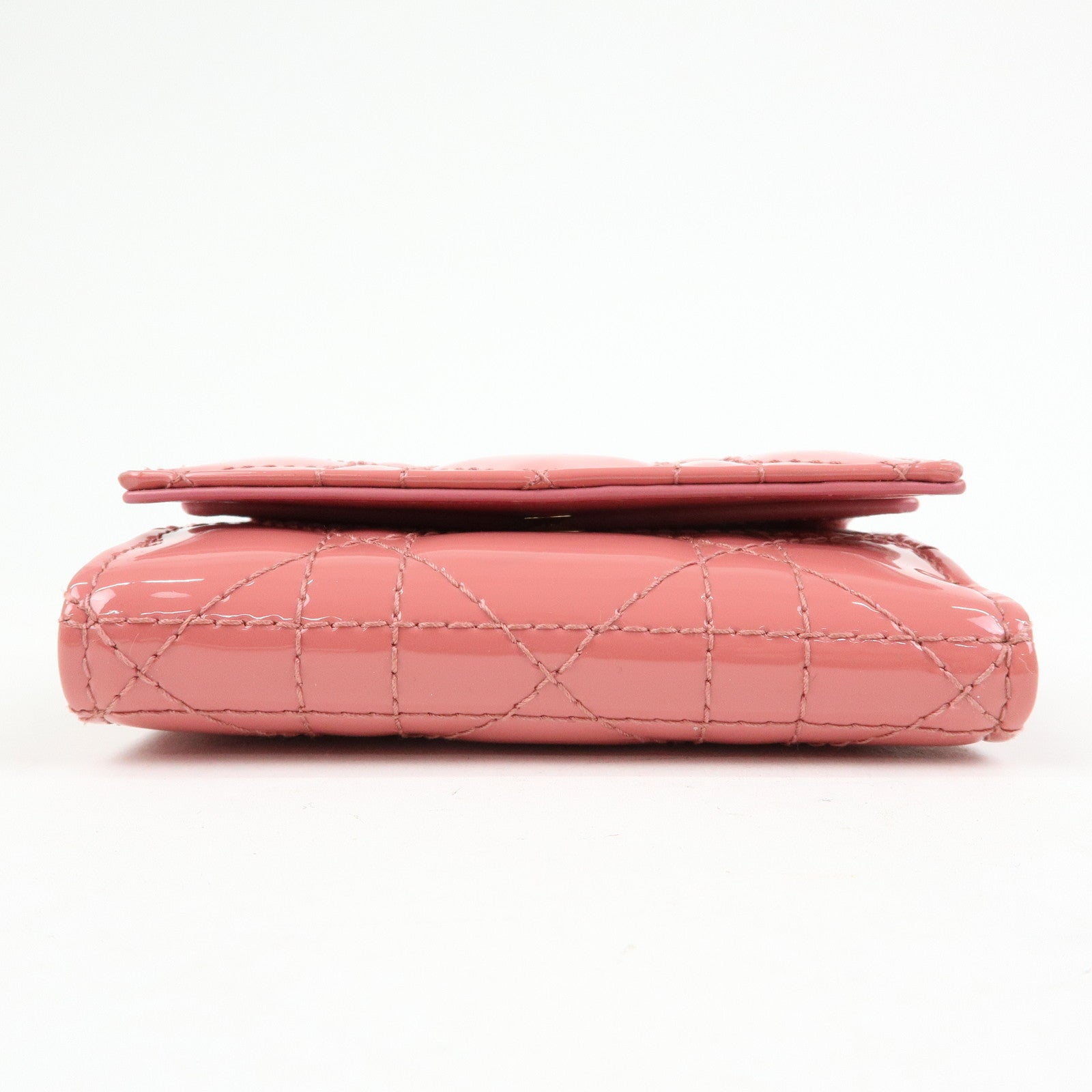 Christian Dior Cannage Patent Leather Bi-fold Compact Wallet Pink