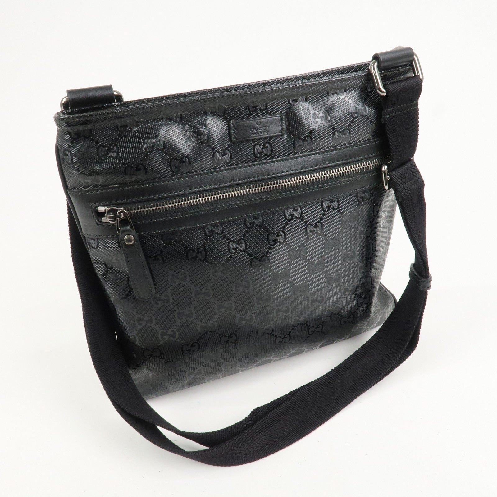 GUCCI GG Imprime Monogram PVC Shoulder Bag Cross Body Bag Black 295257