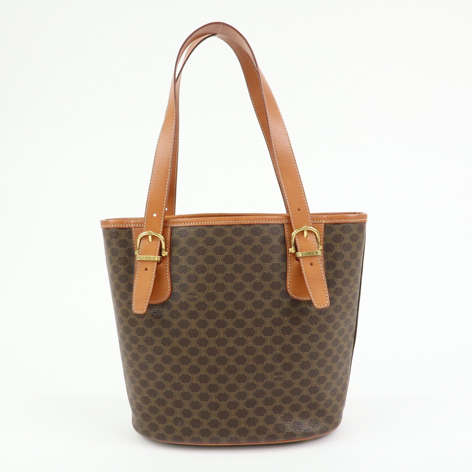 CELINE Macadam PVC Leather Tote Bag Hand Bag Shoulder Bag Brown