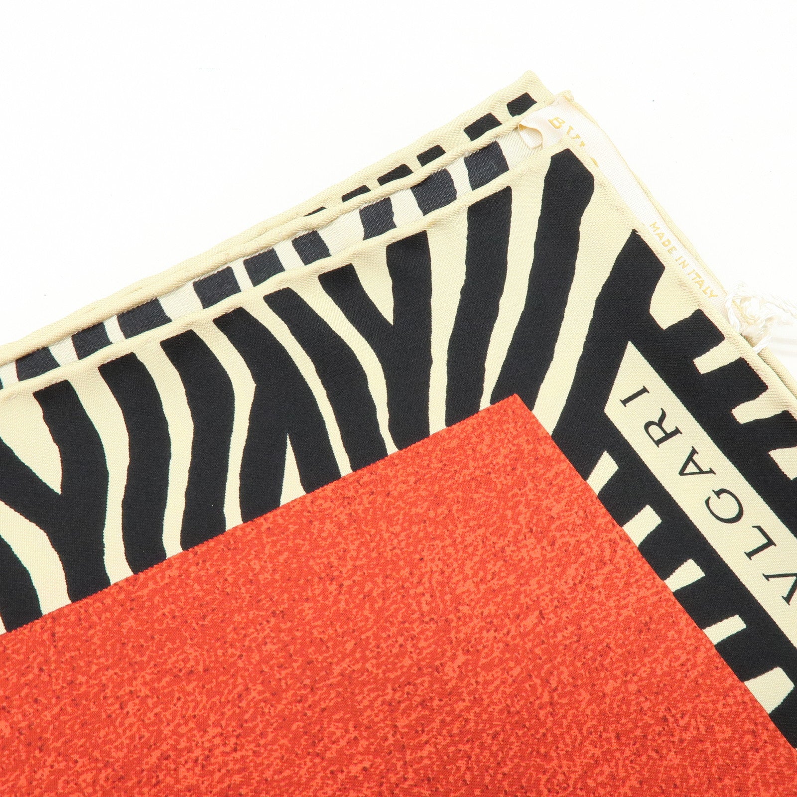 BVLGARI Silk 100% Scarf Zebra Print Red Black