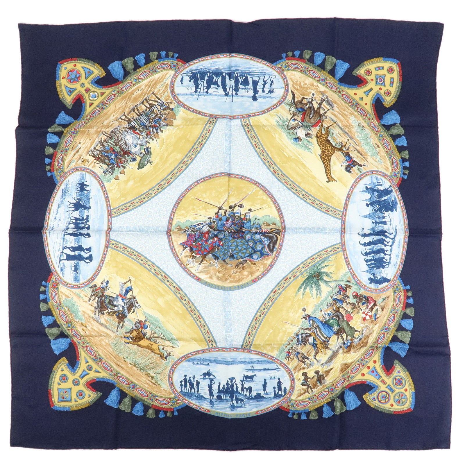 HERMES Carre 90 Silk 100% Scarf RENCONTRE OCEANE Black Used