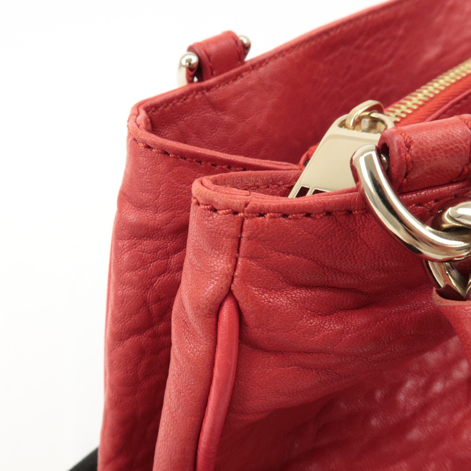 FENDI Leather Mia Chain Shoulder Bag Red Gold Hardware 8BR615 Used