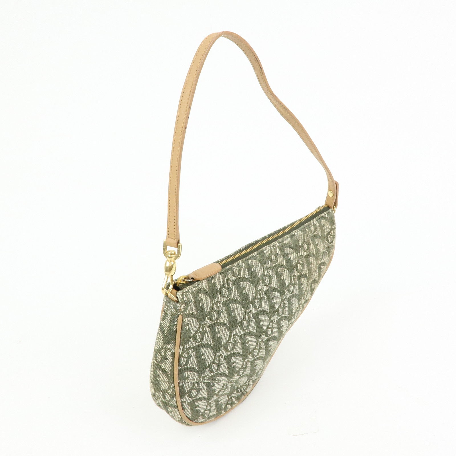 Christian Dior Saddle Trotter Jacquard Leather Hand Bag Green