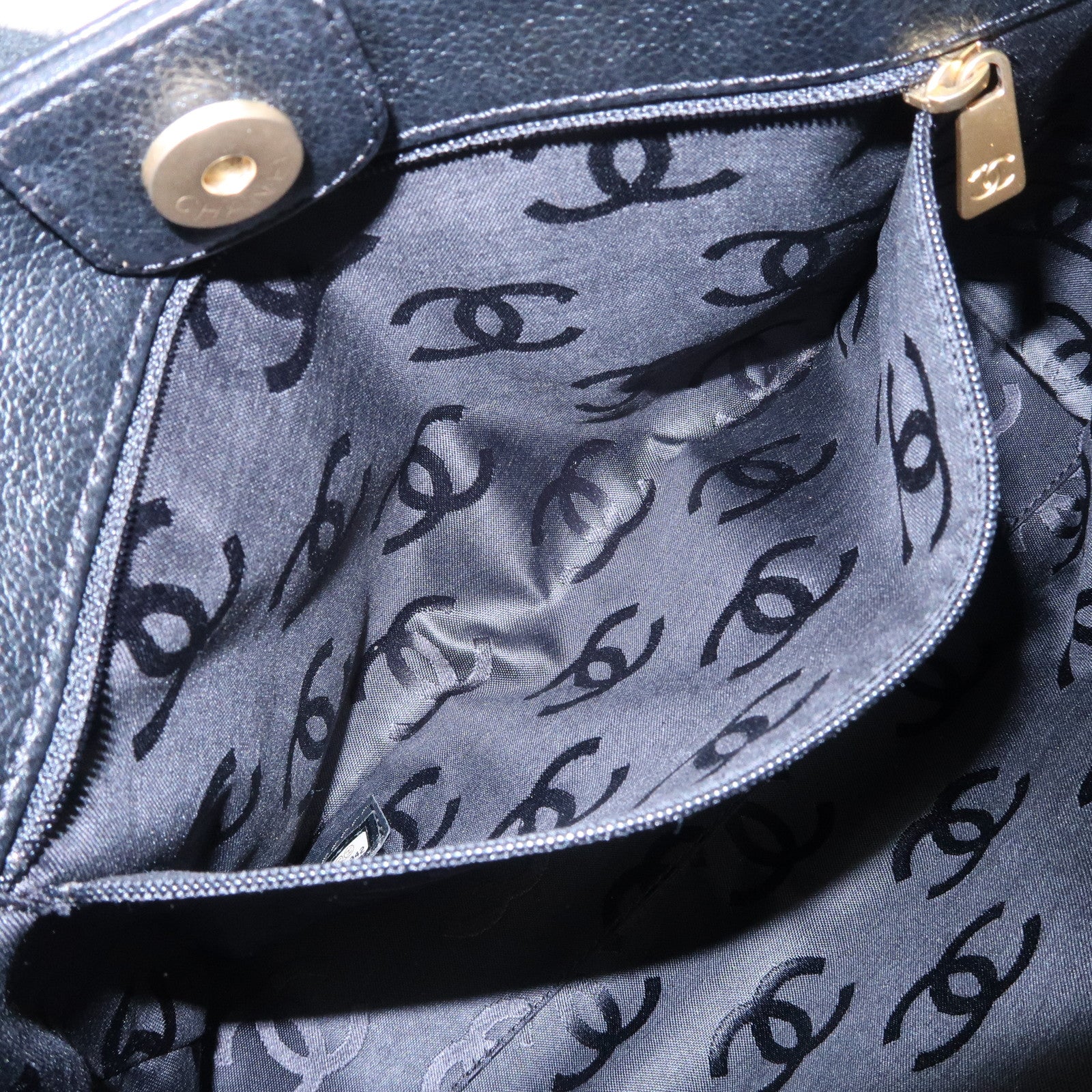 CHANEL COCO Mark Chain Tote Bag Shoulder Bag Black Gold Used