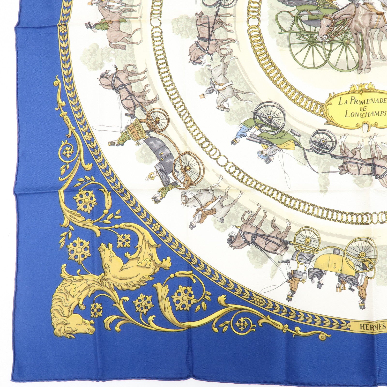 HERMES Carre 90 Silk 100% Scarf LA PROMENADE DE LONGCHAMPS