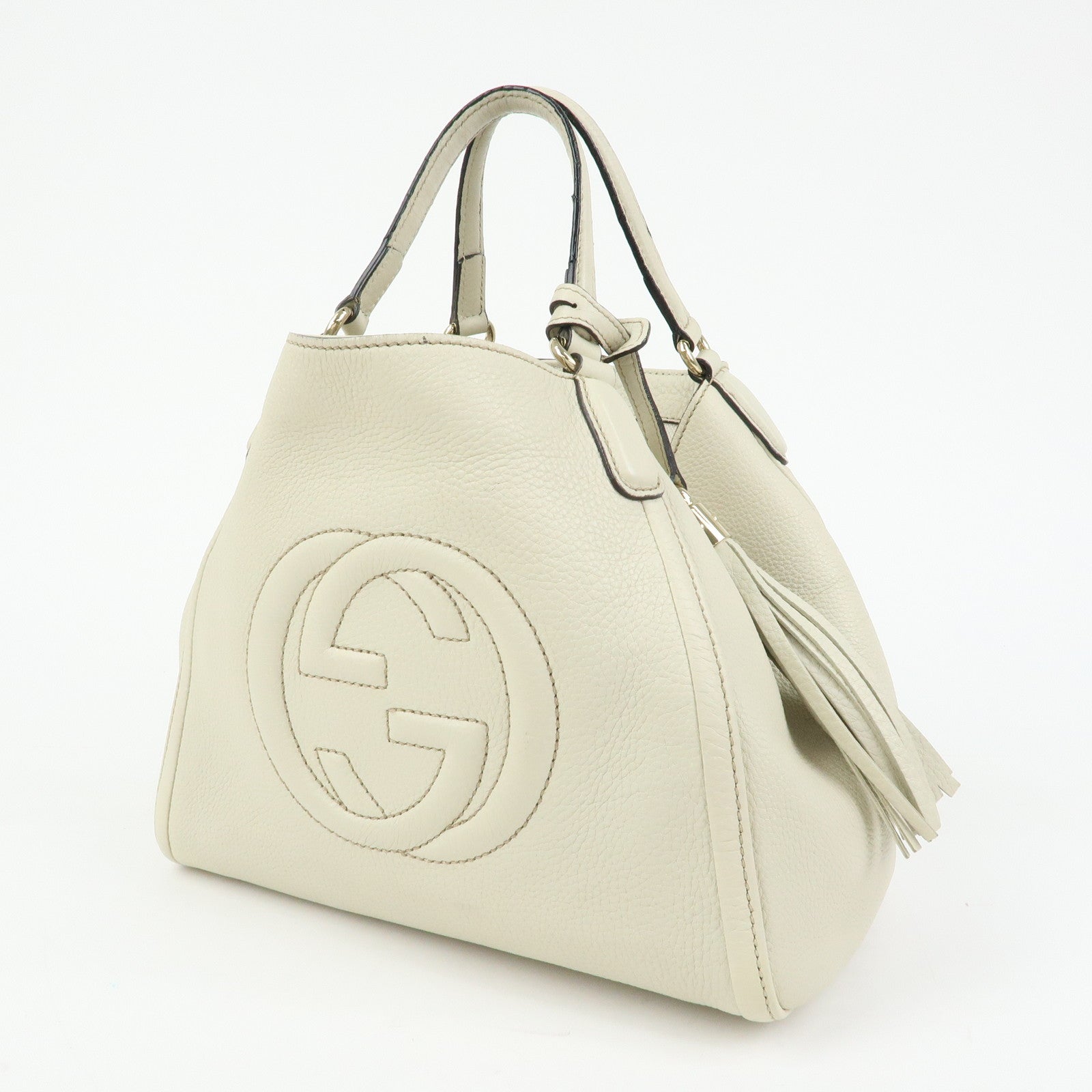 GUCCI SOHO Interlocking G Calf Leather 2Way Hand Bag Ivory 336751