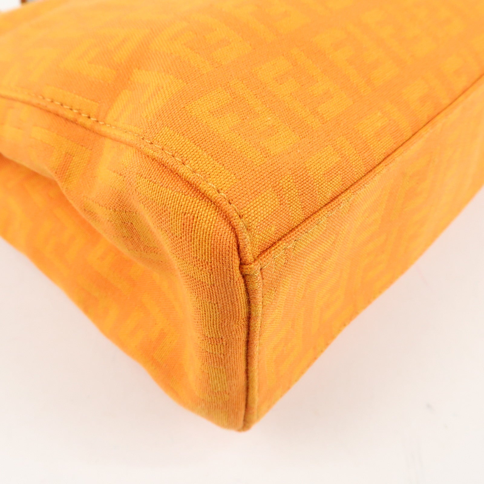 FENDI Zucchino Canvas Leather Hand Bag Tote Bag Orange 8BH072 Used