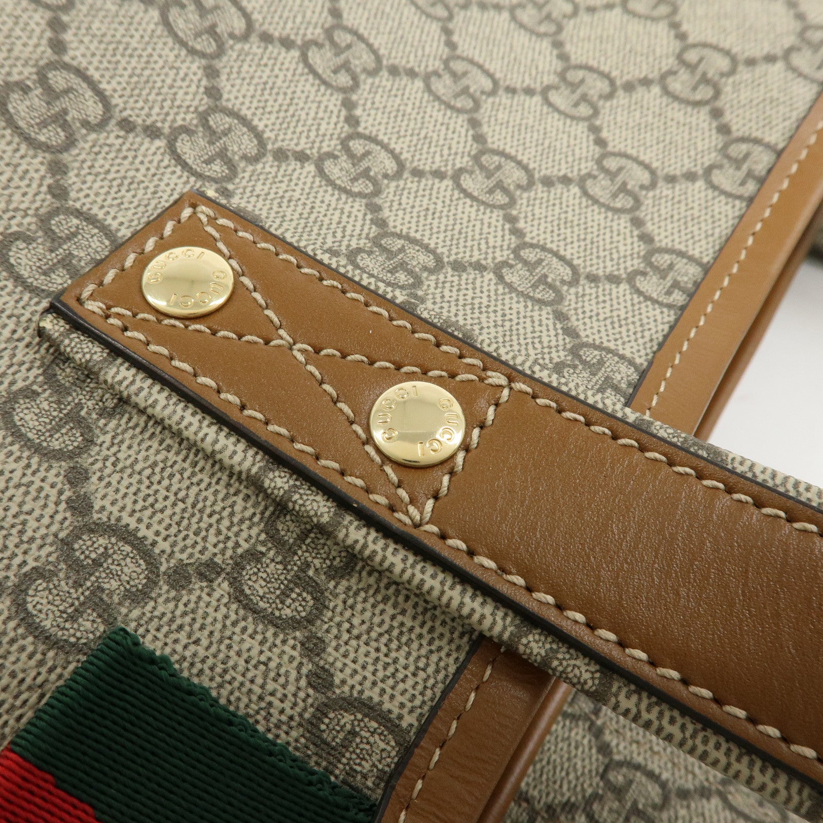 GUCCI Sherry GG Supreme Leather Tote Bag Beige Brown 211134