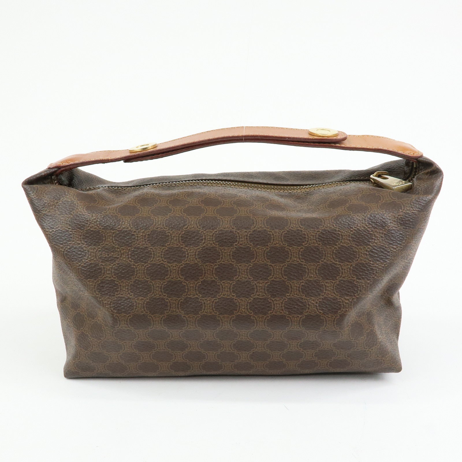 CELINE Macadam PVC Leather Hand Bag Pouch Brown