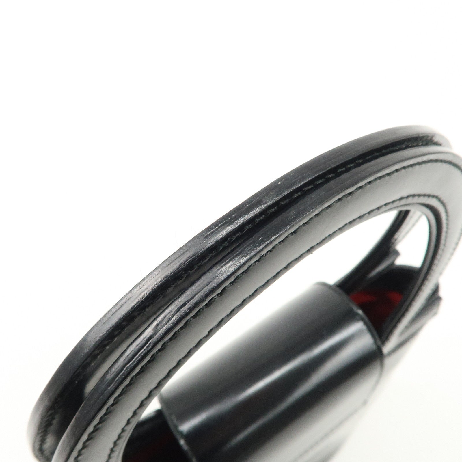 Ferragamo Gancini Leather Hand Bag Black Gold Hardware Used