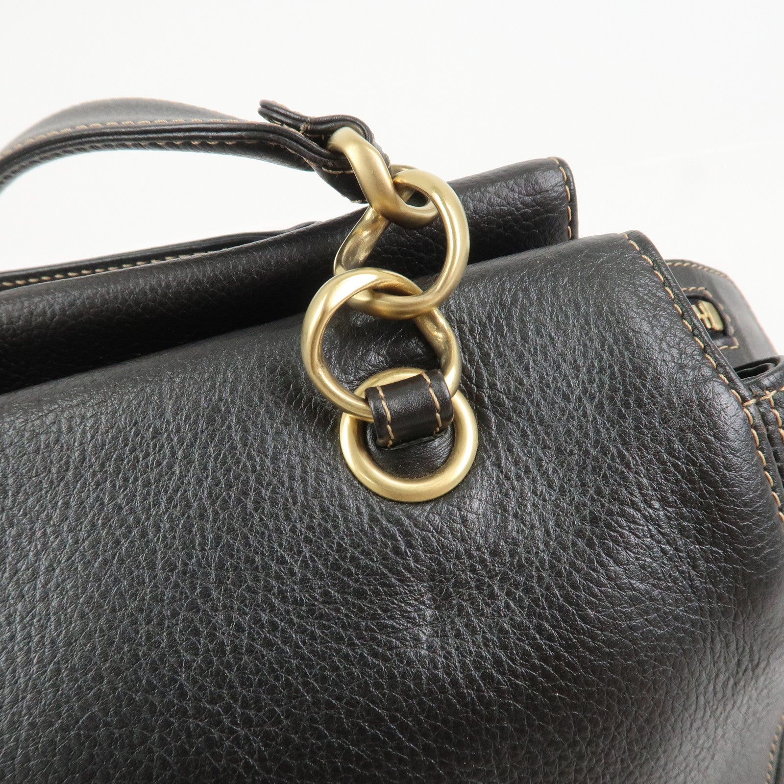 CHANEL COCO Mark Leather Chain Shoulder Bag Hand Bag Dark Brown