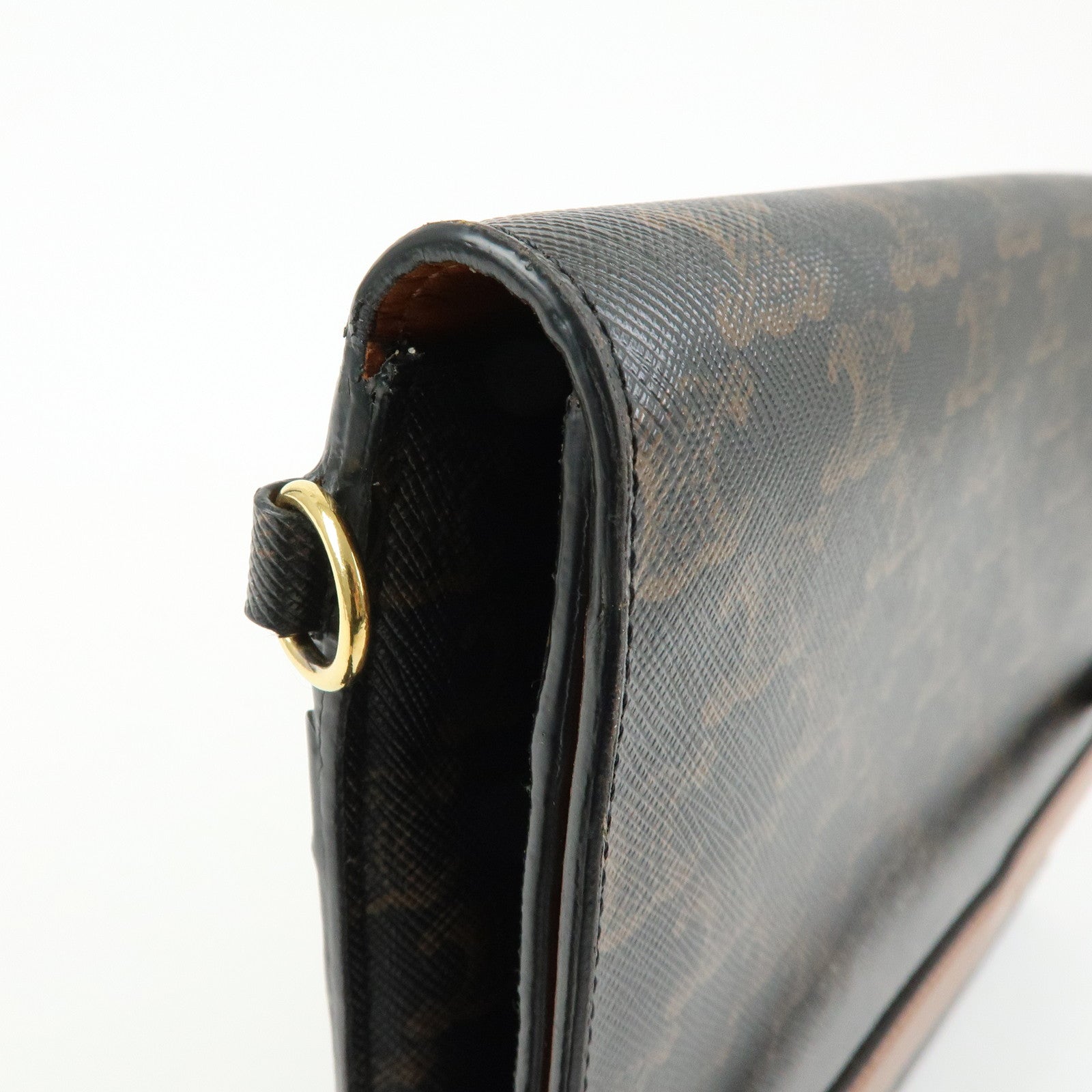 CELINE Triomphe PVC Leather Clutch Bag Pouch Black Brown