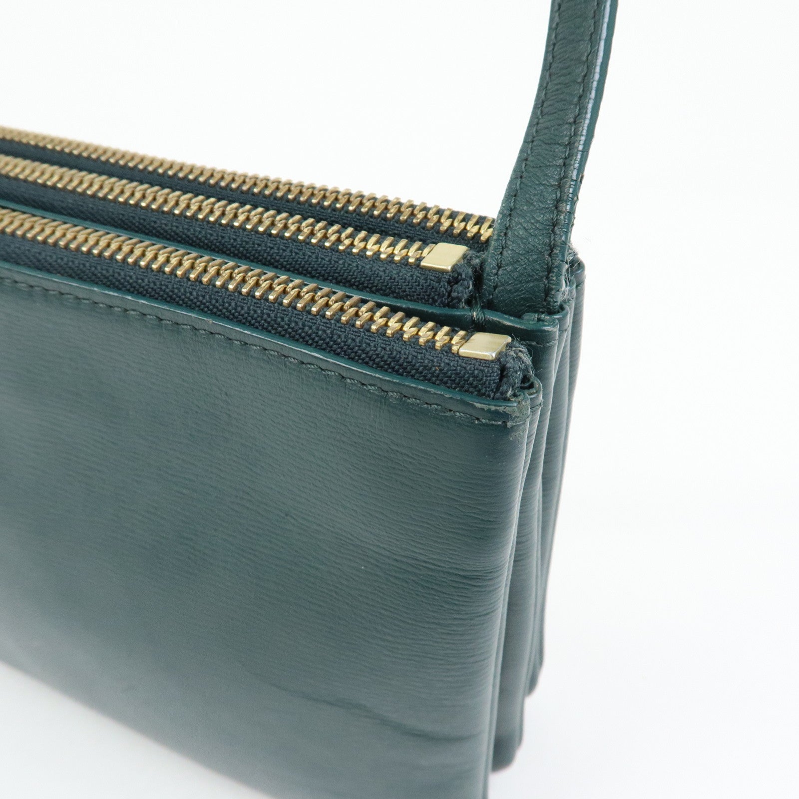 CELINE Trio Leather Shoulder Bag Three Detachable Pouch Dark Green