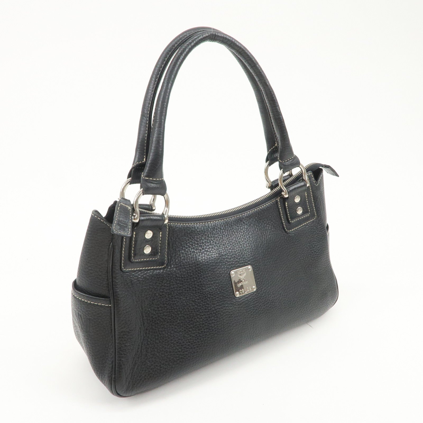 MCM Visetos Logo Leather Shoulder Bag Hand Bag Black