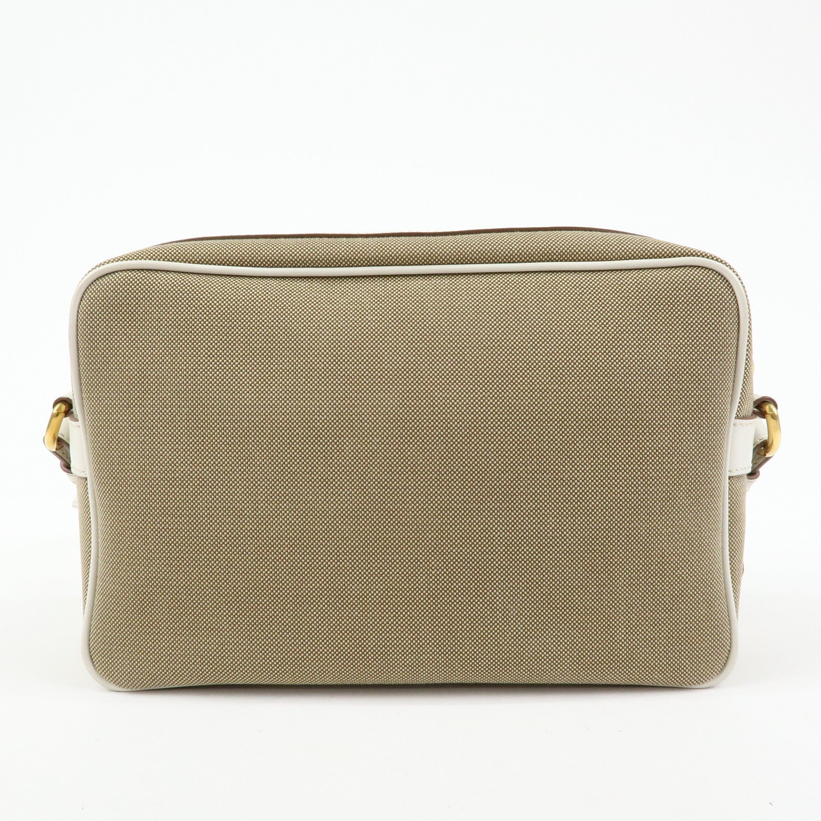 PRADA Logo Jacquard Leather Shoulder Bag Beige White 1BH089