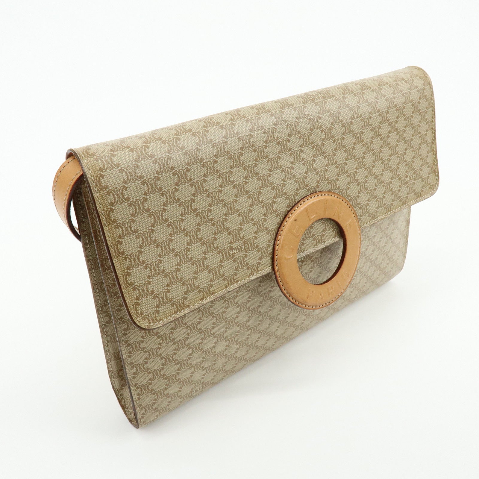 CELINE Macadam PVC Leather Shoulder Bag Clutch Bag Beige