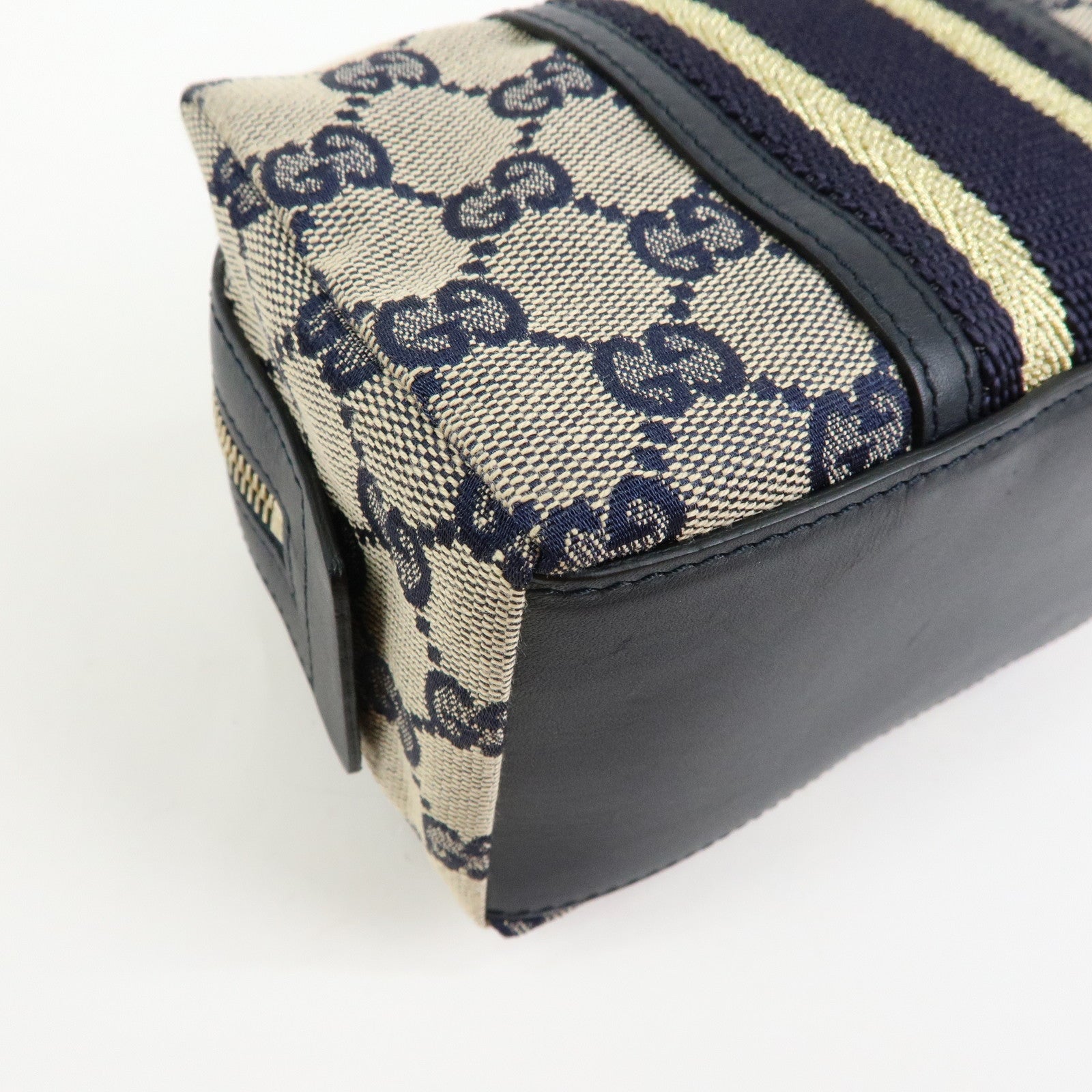 GUCCI Sherry GG Canvas Leather Cosmetic Pouch Navy 256636