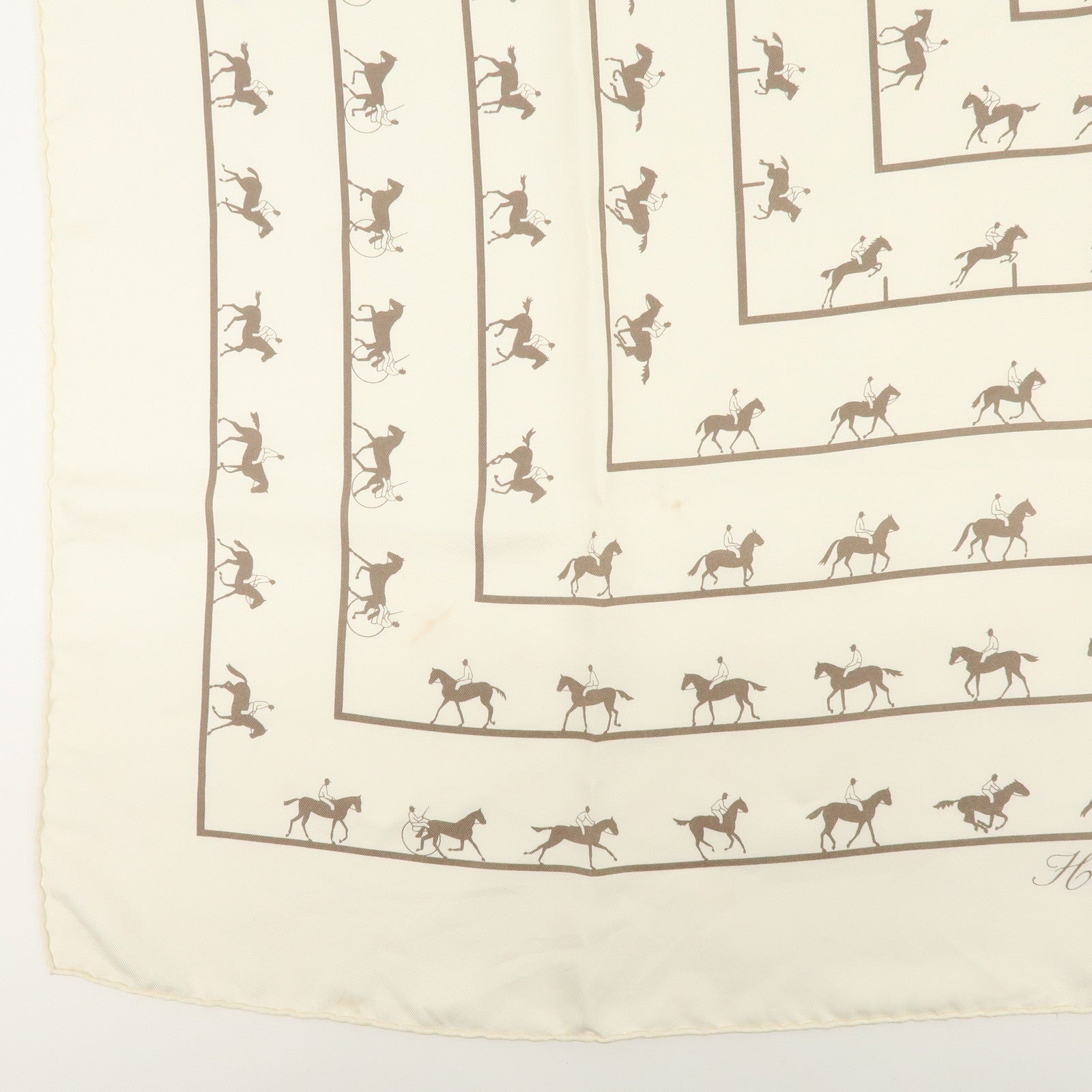 HERMES Carre 90 Set of 2 Silk 100% Scarf Green Gold Ivory
