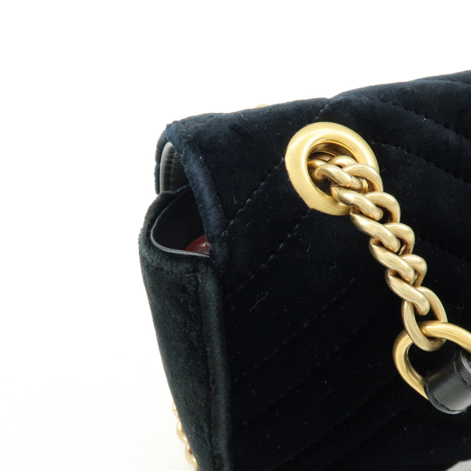 GUCCI GG Marmont Small Velvet Chain Shoulder Bag Black 446744