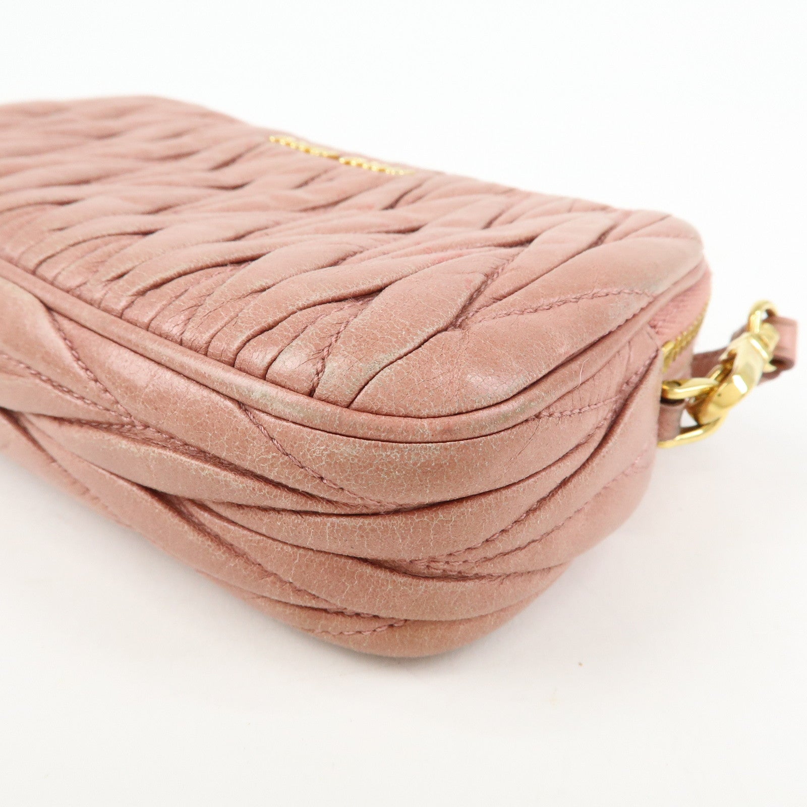 MIU MIU Matelasse Leather Hand Bag Accessory Pouch Pink