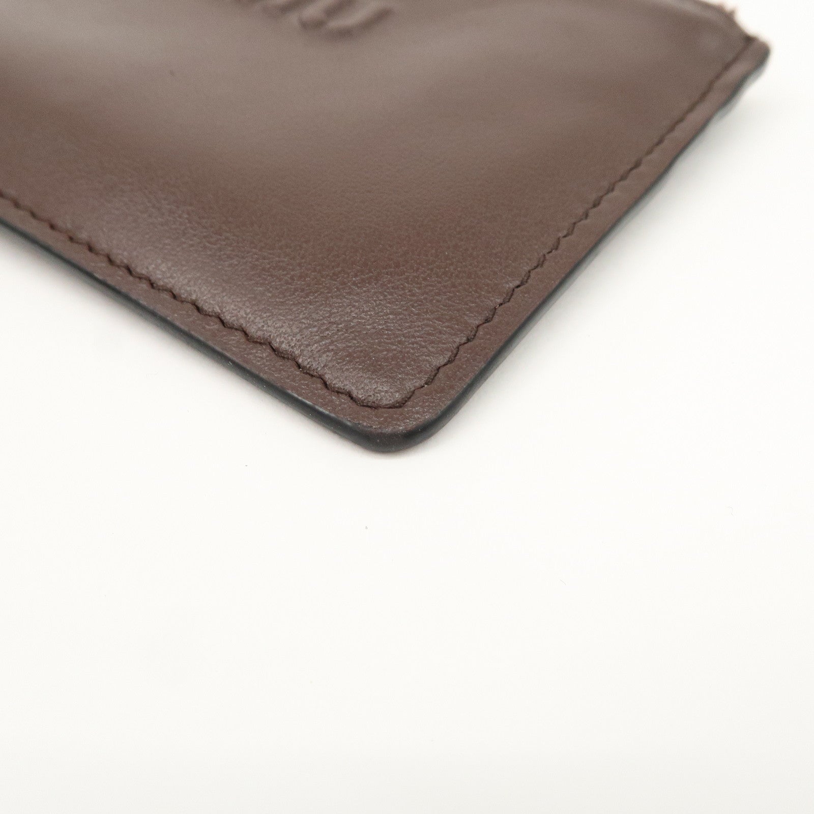 MIU MIU LOGO Leather Coin Case Card Case Brown Used