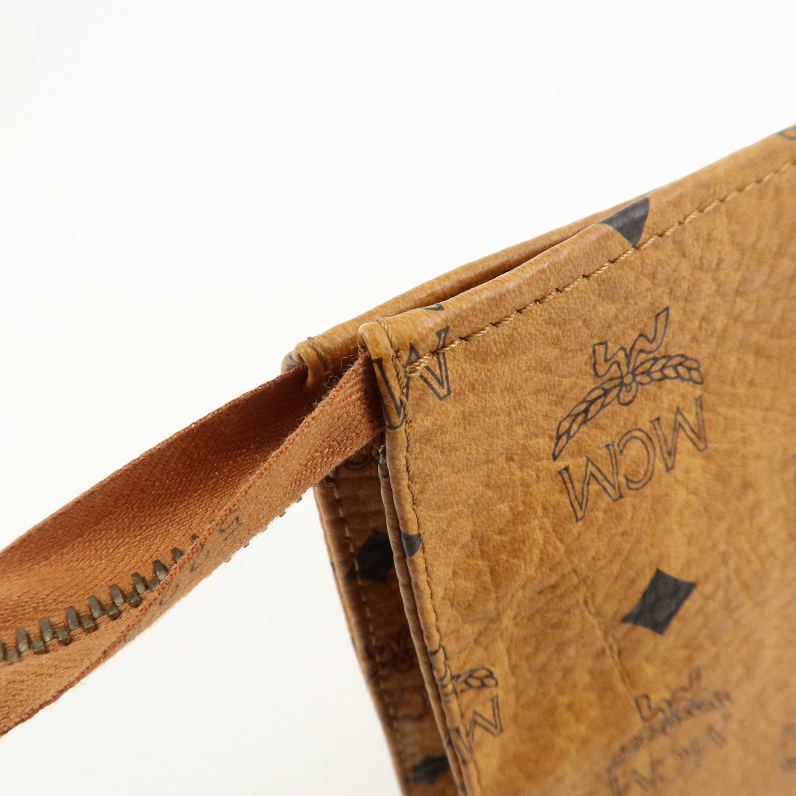 MCM Visetos Leather Clutch Bag Brown Gold Hardware