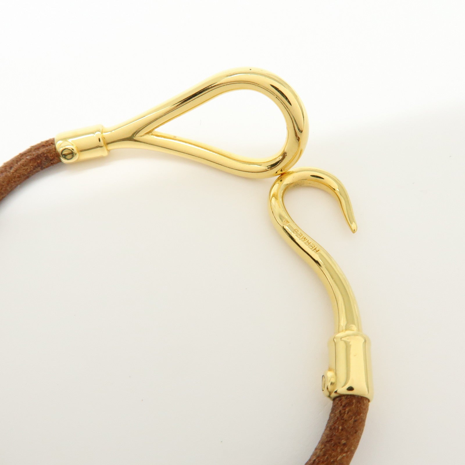 HERMES Jumbo Choker Leather Bracelet Brown Gold