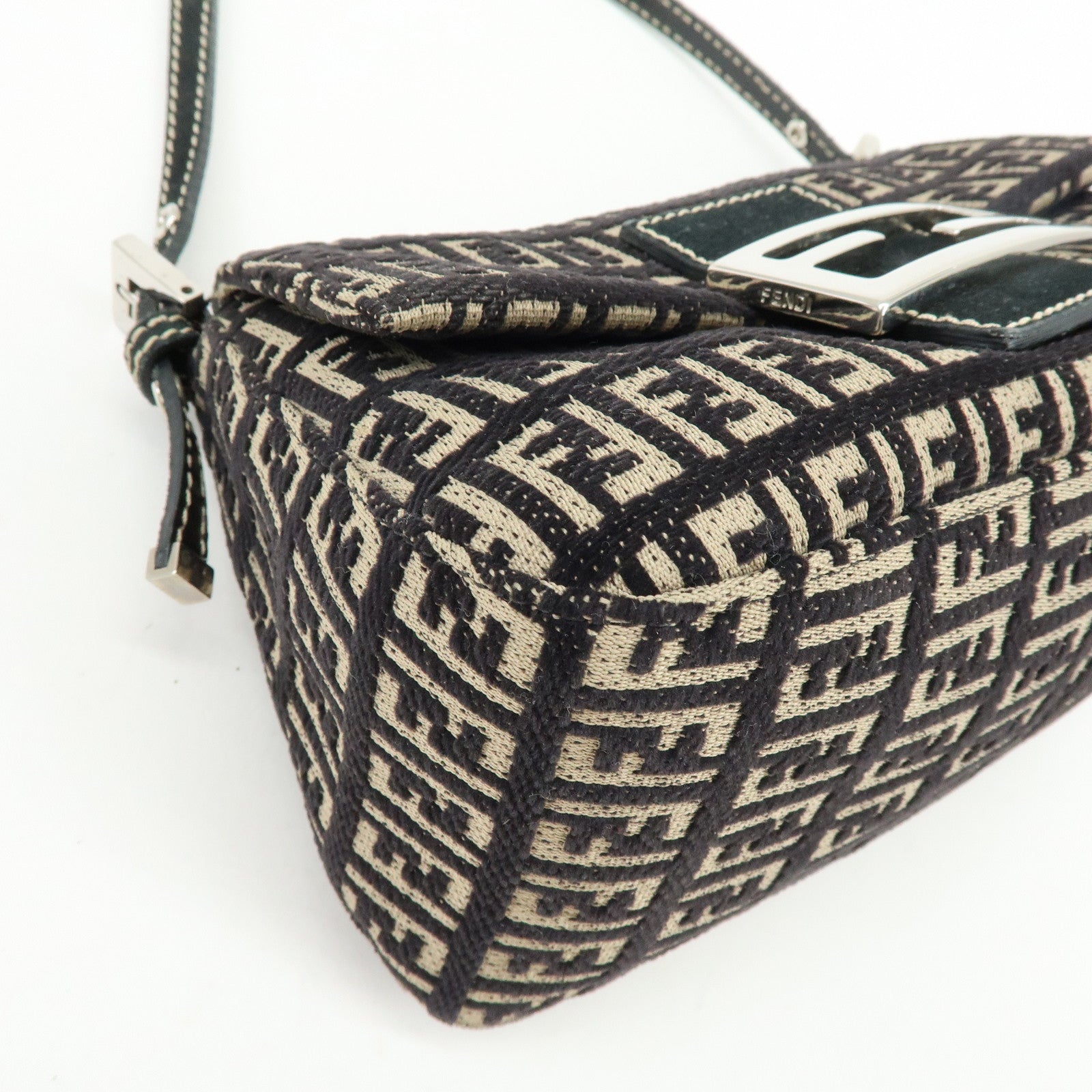 FENDI Mini Mamma Baguette Zucchino Canvas Shoulder Bag 8BR180