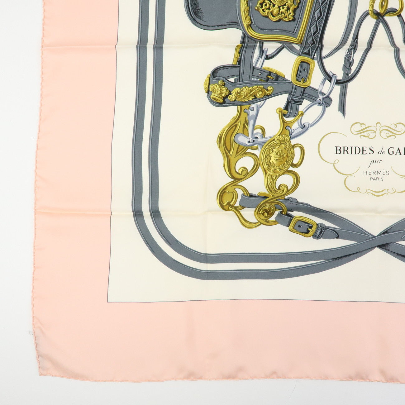 HERMES Carre 90 Silk 100% Scarf BRIDES DE GALA Pink White
